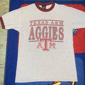 VTG 90’s Soffe Made In USA Ringer Tee Texas A&M Aggies Graphic Print Size M Boxy